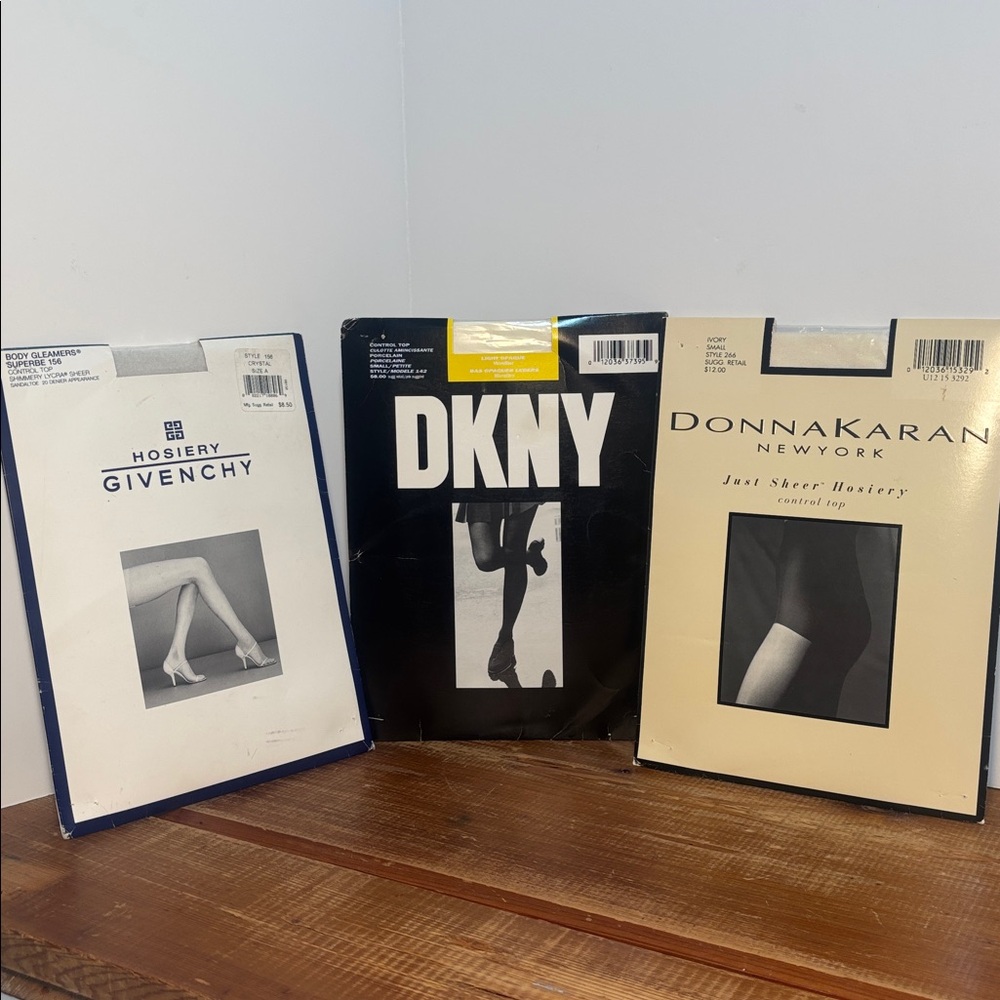 Vintage 1990's hosiery:lot of 3;  2 DKNY, 1 Givenchy all  New Old Stock!
